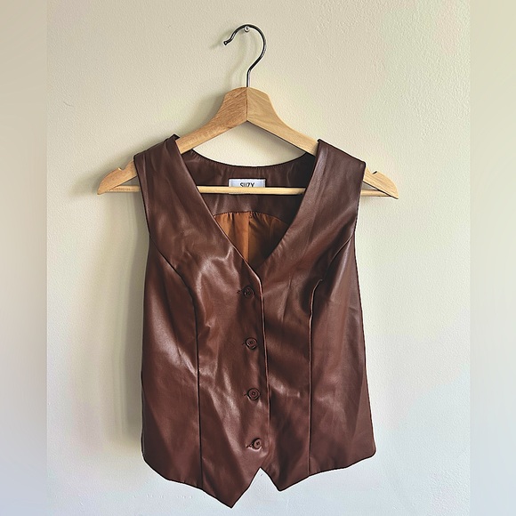 NWOT Faux Leather Brown Vest | Size Medium - Picture 2 of 5